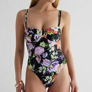 NWT Express Women's Convertible Body Contour One Piece Swim Floral Multi Size M